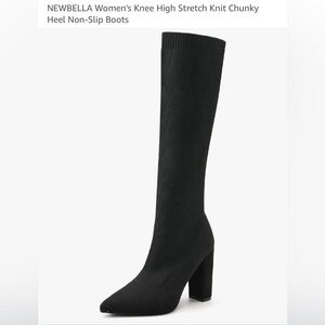 NEWBELLA Black Over-the-Knee Stretch Knit Block Heel Boots Size 5.5 Women’s